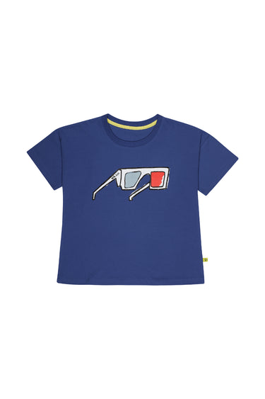 3D GLASSES PRINT NAVY T-SHIRT makids