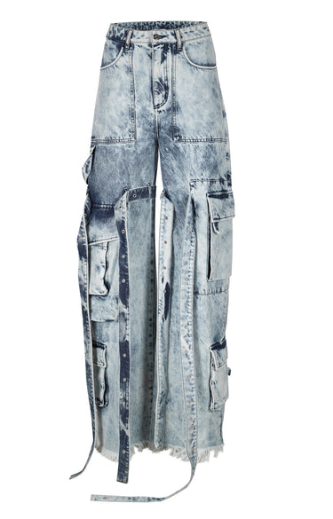 ACID WASH DENIM MULTI POCKET CARGO TROUSERS marques almeida