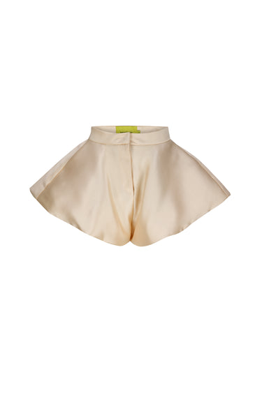 BEIGE HEAVY SATIN VOLUME DRAPED SHORTS marques ameida