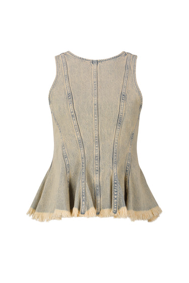 BEIGE OVERDYE DENIM TANK TOP WITH SEAMS marques almeida