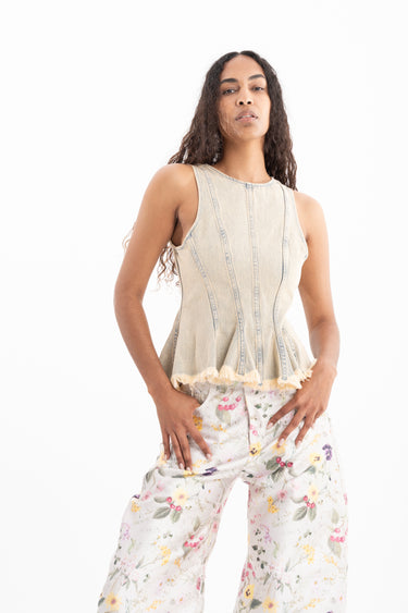 BEIGE OVERDYE DENIM TANK TOP WITH SEAMS marques almeida