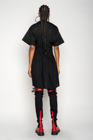 BLACK CINCHED PLEATED T-SHIRT DRESS marques almeida