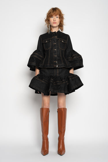 BLACK DENIM SHORT SKIRT WITH FLOUNCE marques almeida