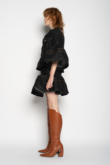 BLACK DENIM SHORT SKIRT WITH FLOUNCE marques almeida