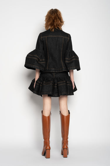 BLACK DENIM SHORT SKIRT WITH FLOUNCE marques almeida