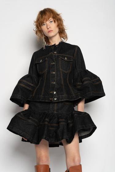 BLACK DENIM SHORT SKIRT WITH FLOUNCE marques almeida