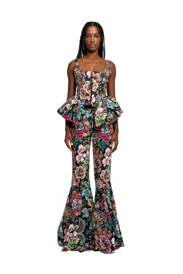 BLACK FLORAL BROCADE EXTREME FLARE TROUSERS marques almeida