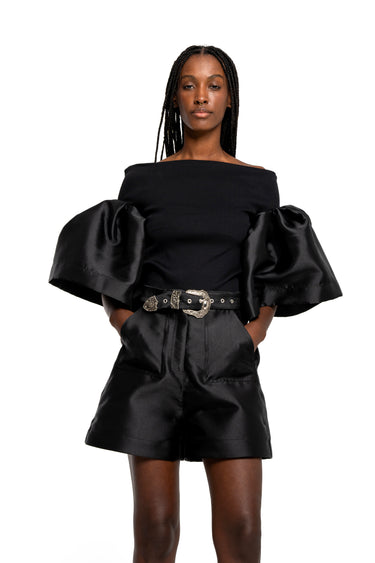 BLACK MIKADO OFF SHOULDER PUFF SLEEVE TOP MARQUES ALMEIDA