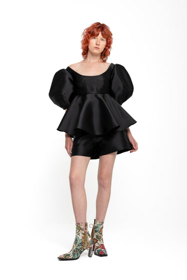 BLACK MIKADO TOP WITH PEPLUM AND BALLON SLEEVES marques almeida