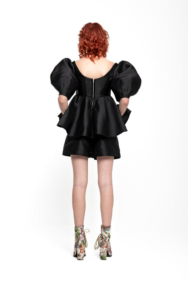 BLACK MIKADO TOP WITH PEPLUM AND BALLON SLEEVES marques almeida