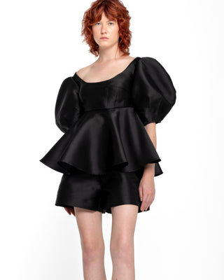 BLACK MIKADO TOP WITH PEPLUM AND BALLON SLEEVES marques almeida