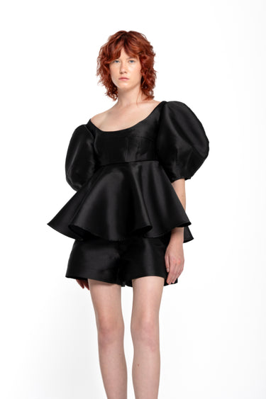 BLACK MIKADO TOP WITH PEPLUM AND BALLON SLEEVES marques almeida