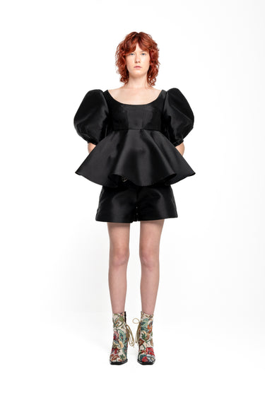 BLACK MIKADO TOP WITH PEPLUM AND BALLON SLEEVES marques almeida