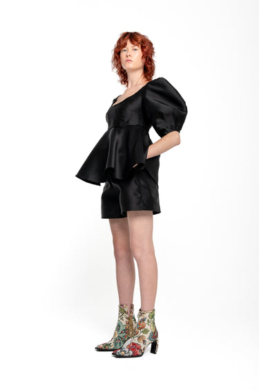 BLACK MIKADO TOP WITH PEPLUM AND BALLON SLEEVES marques almeida