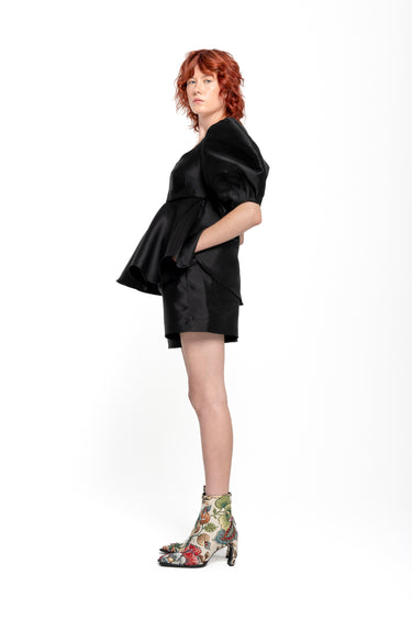 BLACK MIKADO TOP WITH PEPLUM AND BALLON SLEEVES marques almeida