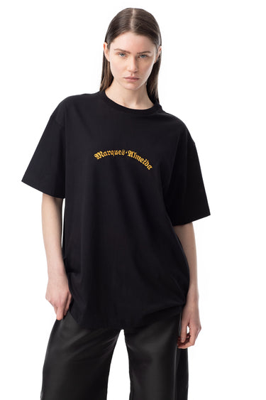 BLACK OVERSIZED T-SHIRT WITH GOLD LOGO marques almeida