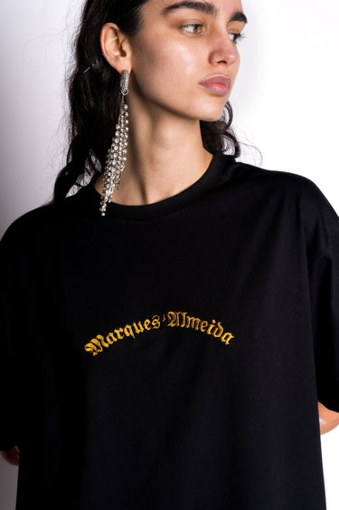 BLACK OVERSIZED T-SHIRT WITH GOLD LOGO marques almeida