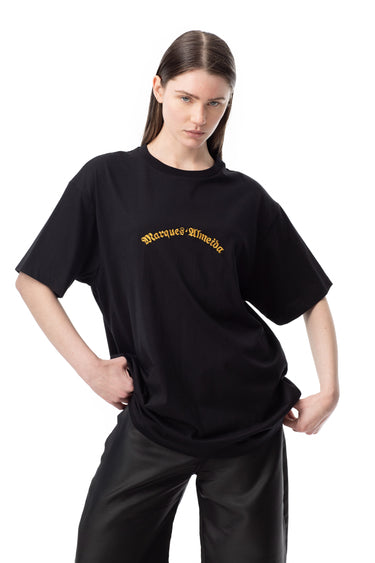 BLACK OVERSIZED T-SHIRT WITH GOLD LOGO marques almeida