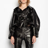 BLACK POINTY NECK LEATHER JACKET marques almeida