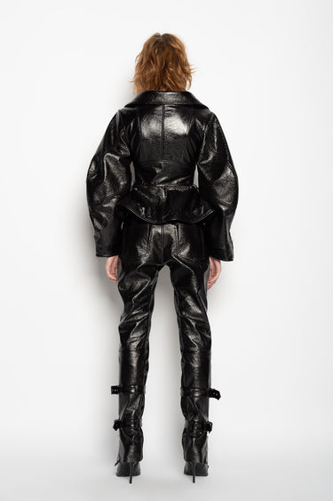 BLACK POINTY NECK LEATHER JACKET marques almeida