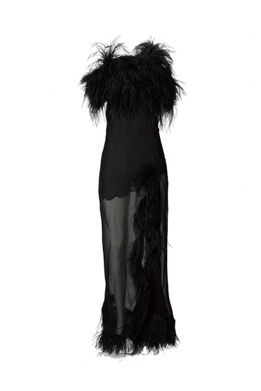 BLACK SILK FEATHER TRIM GOWN marques almeida