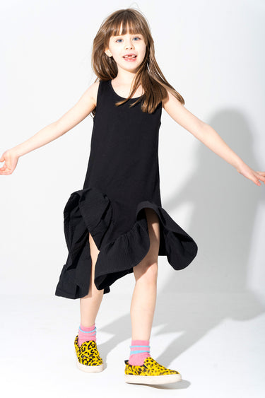 BLACK SLEEVELESS FLOUNCE DRESS ma kids