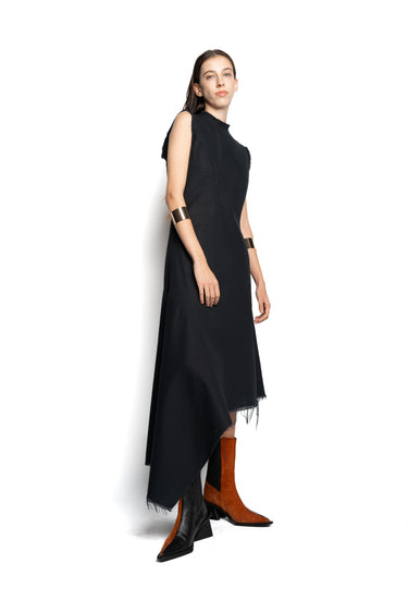 BLACK WOVEN SLEEVELESS DRESS WITH ASYMMETRIC HEM marques almeida