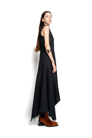 BLACK WOVEN SLEEVELESS DRESS WITH ASYMMETRIC HEM marques almeida