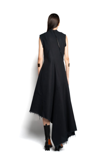 BLACK WOVEN SLEEVELESS DRESS WITH ASYMMETRIC HEM marques almeida