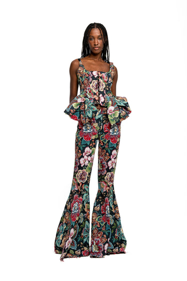 BLACK FLORAL BROCADE EXTREME FLARE TROUSERS marques almeida