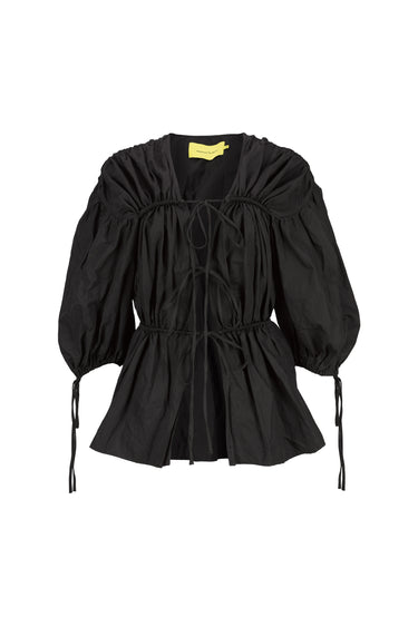 BLACK WRINKLED COTTON LACES RUCHED BLOUSE marques almeida