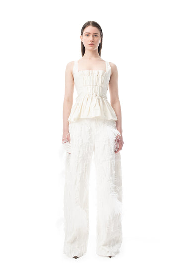 WHITE SHREDDED DENIM BOYFRIEND TROUSERS marques almeida