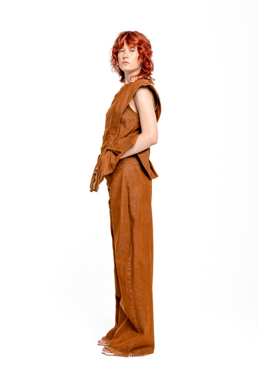 BROWN DENIM STRUCTURE SHOULDER CINCHED TOP marques almeida