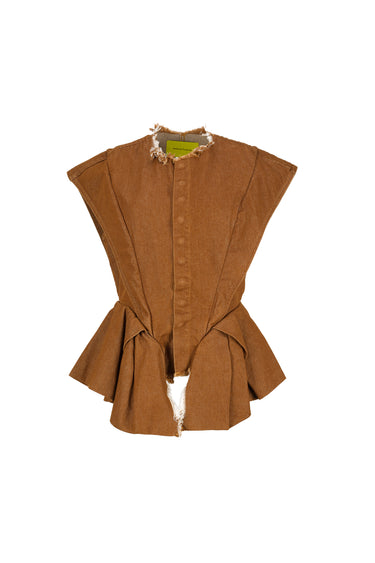 BROWN DENIM STRUCTURE SHOULDER CINCHED TOP marques almeida