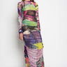 GRAFFITI PRINT LONG GATHERED MESH DRESS marques almeida