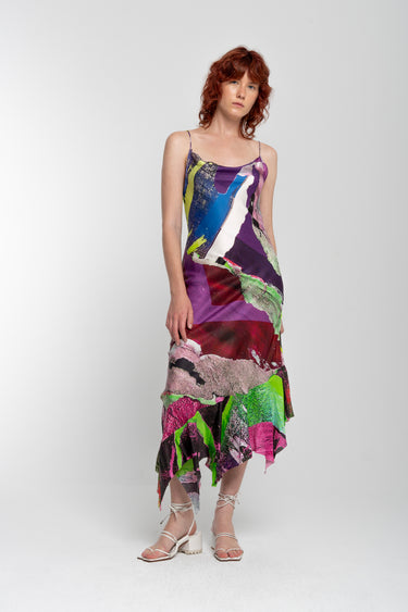 GRAFFITI PRINT STRAP DRESS WITH PEPLUMmarques almeida