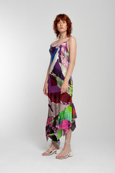 GRAFFITI PRINT STRAP DRESS WITH PEPLUMmarques almeida