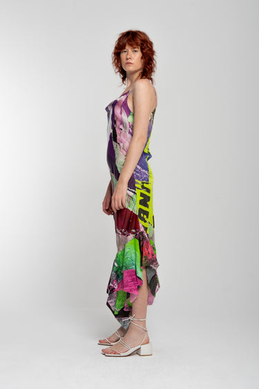 GRAFFITI PRINT STRAP DRESS WITH PEPLUMmarques almeida