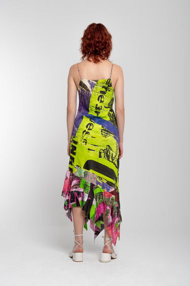 GRAFFITI PRINT STRAP DRESS WITH PEPLUMmarques almeida