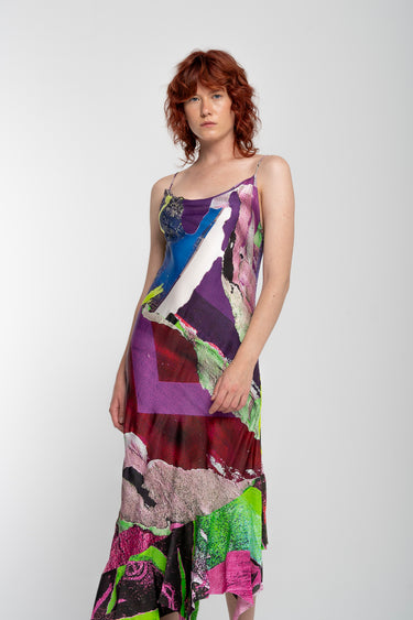 GRAFFITI PRINT STRAP DRESS WITH PEPLUMmarques almeida