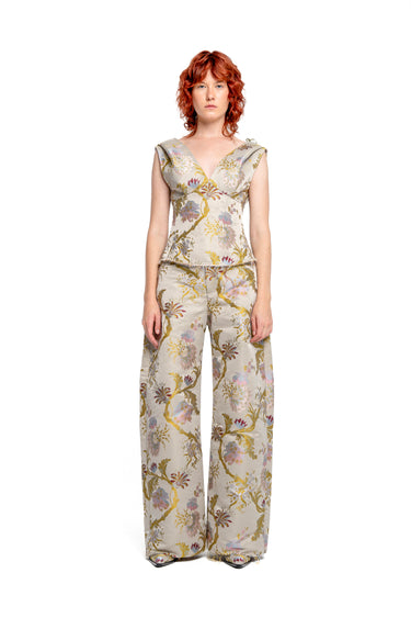 GREY SATIN BROCADE BOYFRIEND TROUSERS marques almeida