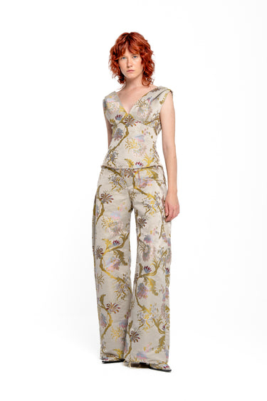 GREY SATIN BROCADE BOYFRIEND TROUSERS marques almeida