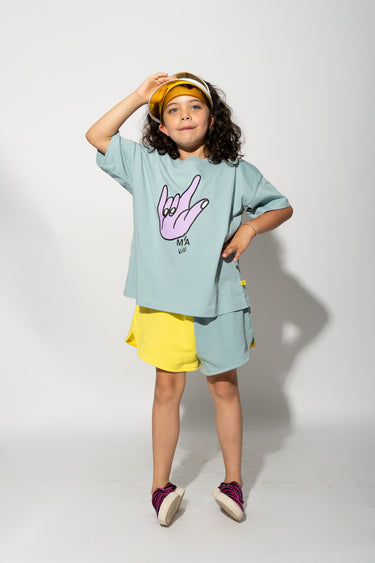 HAND PRINT TURQUOISE T-SHIRT ma kids