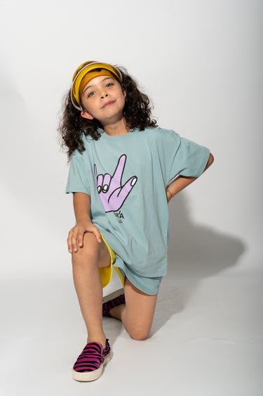 HAND PRINT TURQUOISE T-SHIRT ma kids