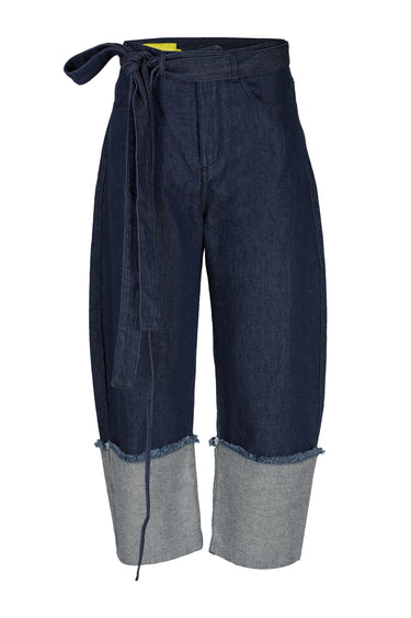 INDIGO ROLL UP TROUSERS WITH BELTS