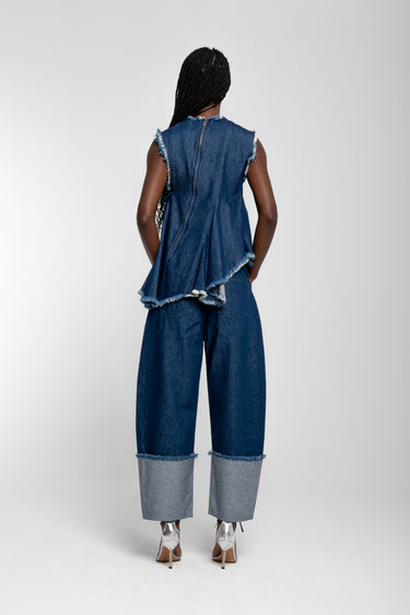 INDIGO ROLL UP TROUSERS WITH BELTS marques almeida