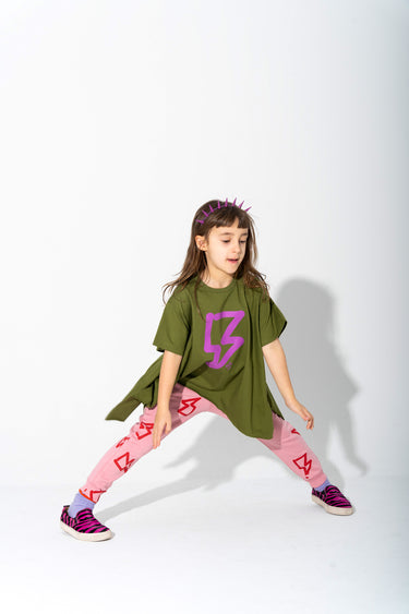 KHAKI AND PINK THUNDER PRINT FLAP T-SHIRT makids\