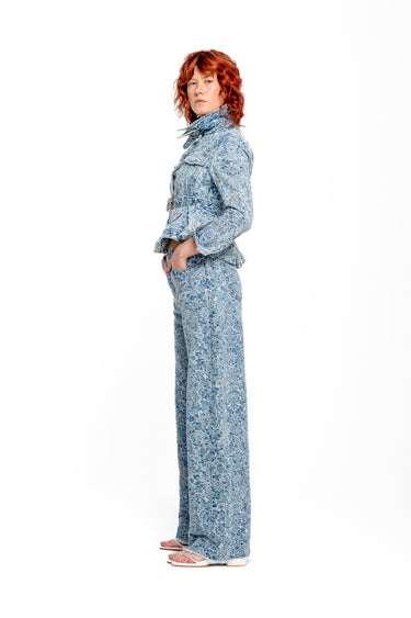 LIGHT BLUE BROCADE DENIM BOYFRIEND TROUSERS marques almeida