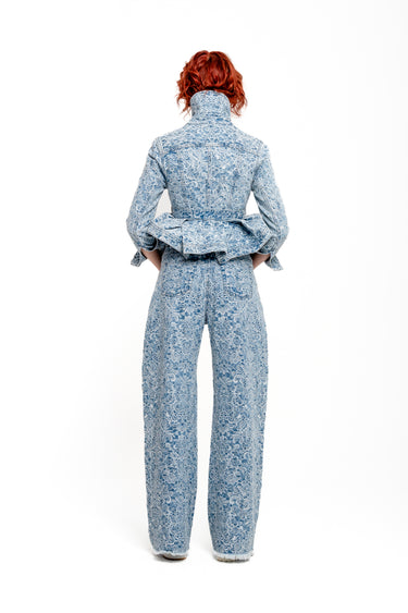 LIGHT BLUE BROCADE DENIM BOYFRIEND TROUSERS marques almeida