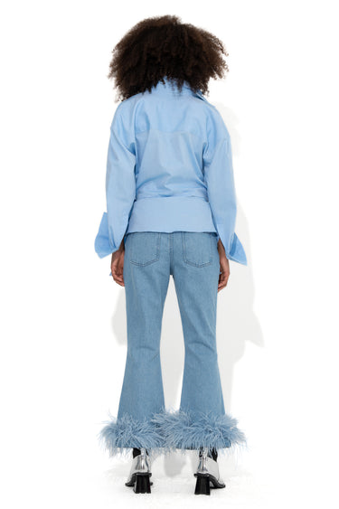 LIGHT BLUE FEATHER HEM CAPRI JEANS marques almeida